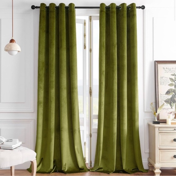 Green Velvet Curtain Panels - 2 - Picture 1 of 1